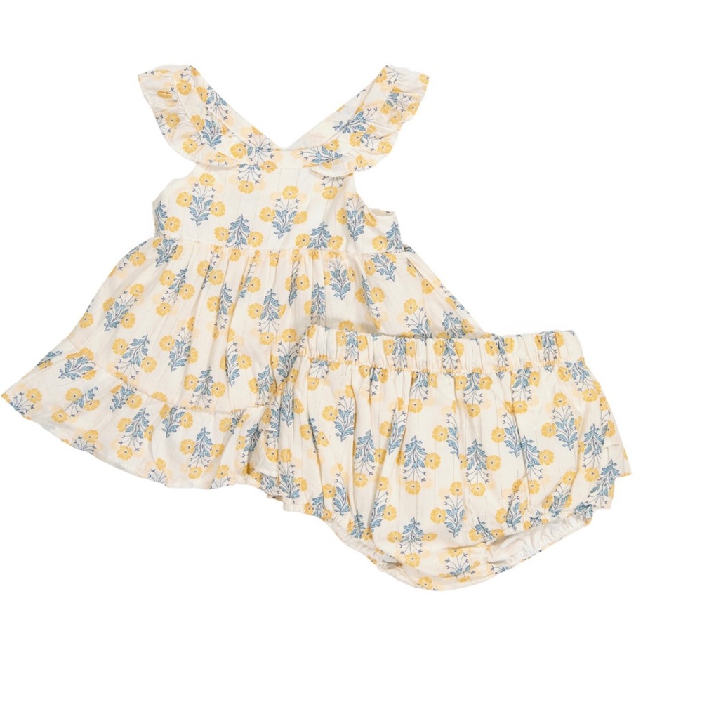 NWT Rachel Zoe 2pc Ruffle Bodice Dress With Panties.Size:18MColor:Yellow Floral